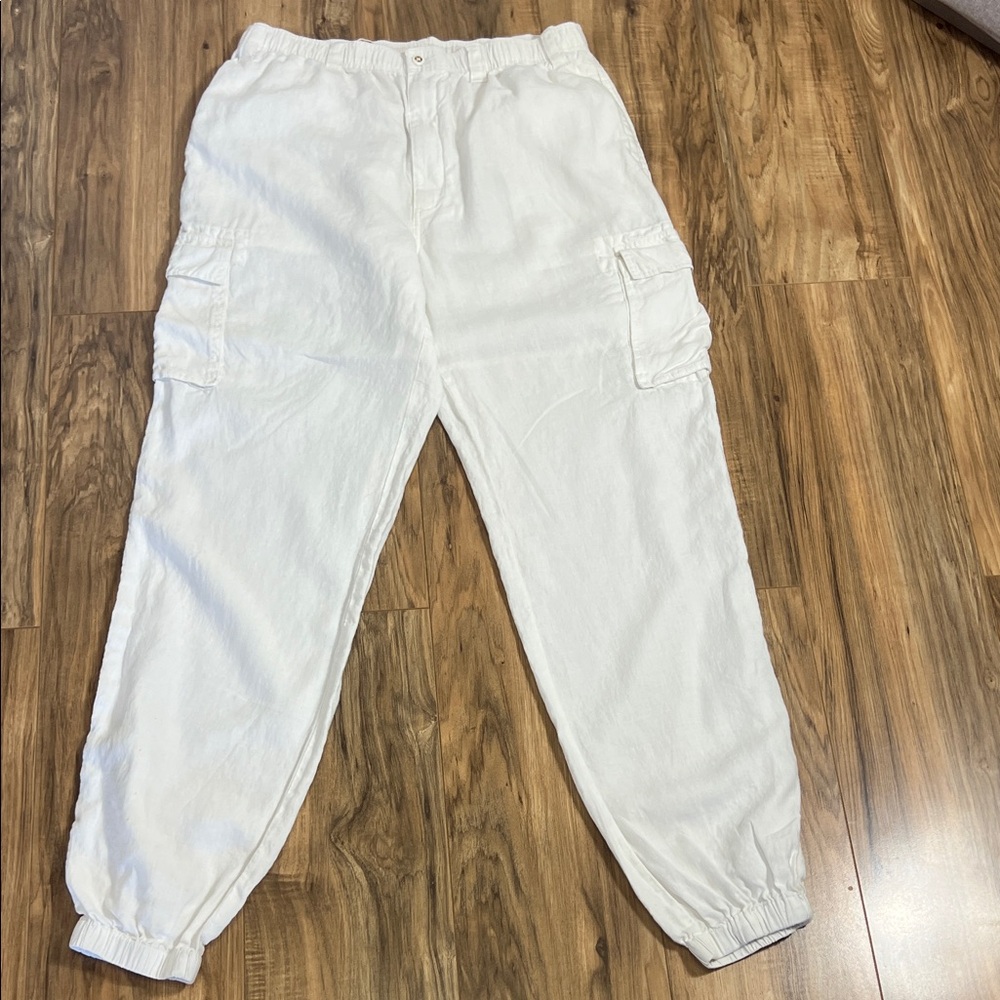 Caribbean White Linen Cargo Pants Men’s ~ Beach Wedding ~Resort Wear 38x36